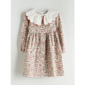 LCW Kids Ekru Bebe Yaka Çiçekli Kız Çocuk Elbise