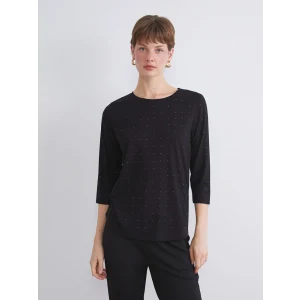 LCWAIKIKI Classic Siyah Bisiklet Yaka Taşlı Bluz