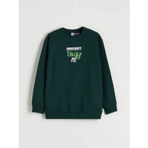 LCW Kids Yeşil Bisiklet Yaka Minecraft Baskılı Erkek Çocuk Sweatshirt