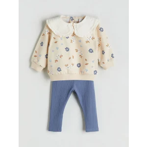 LCW baby Bej Bebe Yaka Kız Bebek Sweatshirt ve Tayt 2li