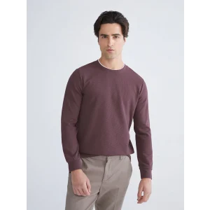 LCWAIKIKI Classic Mürdüm Uzun Kollu Dokulu Erkek Tişört