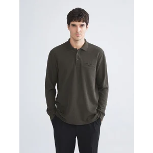 LCWAIKIKI Classic Haki Polo Yaka Uzun Kollu Erkek Sweatshirt