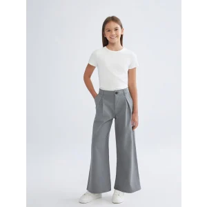 LCW Kids Antrasit Wideleg Pileli Kız Çocuk Pantolon