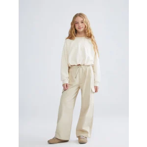 LCW Kids Bej Beli Lastikli Gabardin Kız Çocuk Pantolon