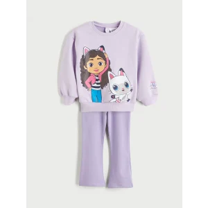 LCW Kids Lila Bisiklet Yaka Gabbys Dollhouse Baskılı Kız Çocuk Sweatshirt ve Tayt