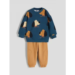 LCW baby Petrol Köpek Baskılı Erkek Bebek Eşofman Altı ve Sweatshirt 2li