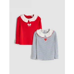 LCW Kids Lacivert Bebe Yaka Uzun Kollu Kız Çocuk Tişört 2li