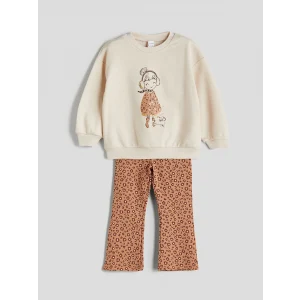 LCW Kids Bej Bisiklet Yaka Kız Çocuk Sweatshirt ve Tayt