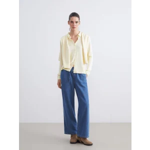 LCW Jeans Indigo Beli Lastikli Wideleg Kadın Jean Pantolon