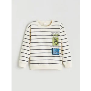 LCW Kids Bej Bisiklet Yaka Baskılı Erkek Çocuk Sweatshirt