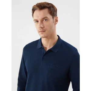 LCWAIKIKI Classic Lacivert Büyük Beden Polo Yaka Uzun Kollu Erkek Sweatshirt