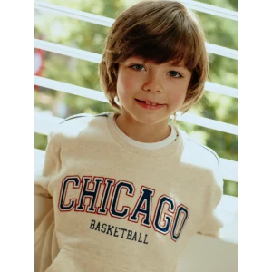 LCW Kids Ekru Chicago Nakışlı Erkek Çocuk Sweatshirt