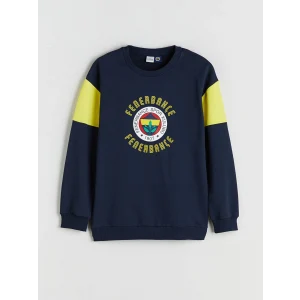 LCW Kids Lacivert Bisiklet Yaka Baskılı Erkek Çocuk Sweatshirt