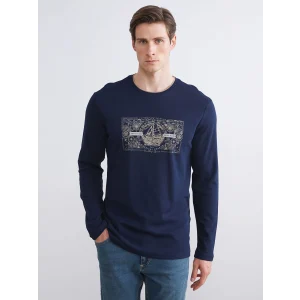 LCWAIKIKI Classic Lacivert Bisiklet Yaka Uzun Kollu Baskılı Erkek Sweatshirt