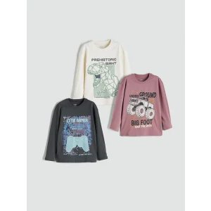 LCW Kids Gri Baskılı Uzun Kollu Erkek Çocuk Tişört 3lü