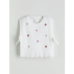 LCW Kids Ekru Bisiklet Yaka Çiçekli Kız Çocuk Triko Süveter