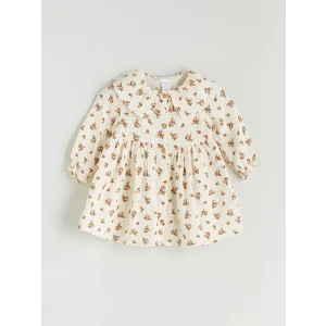 LCW baby Ekru Bebe Yaka Çiçekli Kız Bebek Müslin Elbise