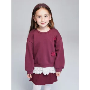 LCW Kids Bordo Bisiklet Yaka Çiçek Aplikeli Kız Çocuk Sweatshirt