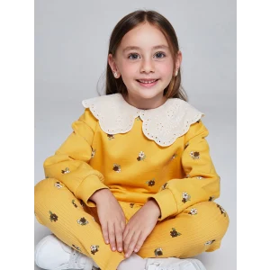 LCW Kids Sari Bebe Yaka Çiçek Baskılı Kız Çocuk Sweatshirt