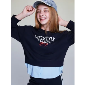 LCW Kids Lacivert Bisiklet Yaka Baskılı Kız Çocuk Sweatshirt