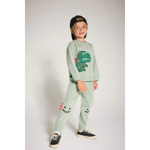 Defacto F5070A5KH434 Haki Erkek Bebek 2li Takım 3D Dinozor Baskılı Sweatshirt Eşofman Altı