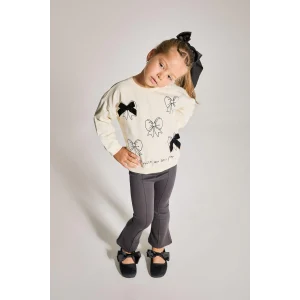 Defacto F4857A5ER134 Ekru Kız Bebek 2li Takım Baskılı Sweatshirt İspanyol Paça Tayt