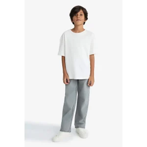 Defacto F2836A8NM55 Gri Erkek Çocuk Wide Leg Düz Paça Jean Pantolon