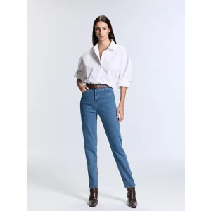 LCW Jeans Indigo Beli Kemerli Mom Fit Kadın Jean Pantolon