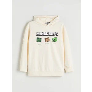 LCW Kids Bej Kapüşonlu Minecraft Baskılı Erkek Çocuk Sweatshirt