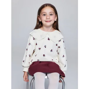 LCW Kids Ekru Bebe Yaka Çiçek Baskılı Kız Çocuk Sweatshirt