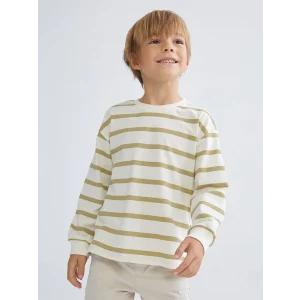 LCW Kids Bej Bisiklet Yaka Çizgili Erkek Çocuk Tişört