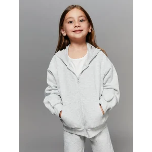 LCW Kids Gri Kapüşonlu Uzun Kollu Kız Çocuk Fermuarlı Sweatshirt