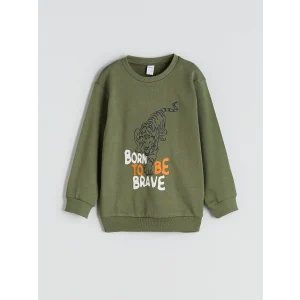 LCW Kids Haki Bisiklet Yaka Erkek Çocuk Sweatshirt