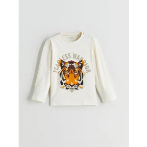 LCW Kids Bej Bisiklet Yaka Kaplan Baskılı Erkek Çocuk Tişört