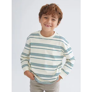 LCW Kids Petrol Bisiklet Yaka Uzun Kollu Erkek Çocuk Tişört