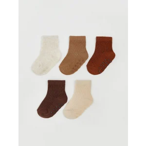LCW baby Kahverengi Desenli Erkek Bebek Soket Çorap 5li