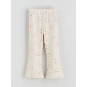 LCW Kids Ekru Beli Lastikli Kalp Baskılı Kız Çocuk Tayt