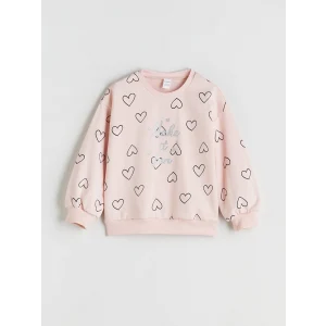 LCW Kids Pembe Bisiklet Yaka Kalp Baskılı Kız Çocuk Sweatshirt