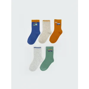 LCW Kids Mavi Araba Baskılı Erkek Çocuk Soket Çorap 5li