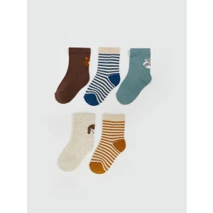 LCW baby Ekru Baskılı Erkek Bebek Soket Çorap 5li
