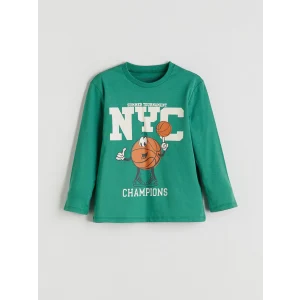 LCW Kids Turkuaz Bisiklet Yaka Baskılı Erkek Çocuk Tişört