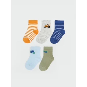 LCW baby Mavi Baskılı Erkek Bebek Soket Çorap 5li