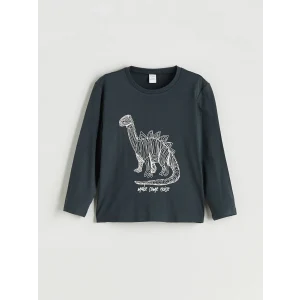 LCW Kids Antrasit Bisiklet Yaka Dinazor Baskılı Erkek Çocuk Tişört