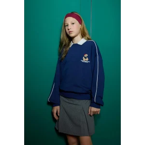 Defacto F2250A8NV42 Lacivert Kız Çocuk Oversize Geniş Kalıp Bisiklet Yaka Baskılı Sweatshirt