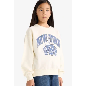 Defacto E8773A8ER99 Ekru Kız Çocuk Relax Fit Bisiklet Yaka Baskılı Sweatshirt