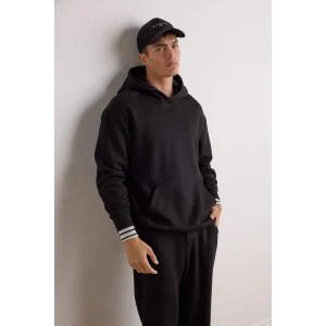 Defacto E9308AXBK81 Siyah Boxy Fit Kapüşonlu Kanguru Cepli Jakarlı Sweatshirt