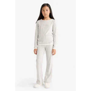 Defacto G0119A8GR93 Gri Kız Çocuk 2li Takım Baskılı Uzun Kollu Tişört Eşofman Altı