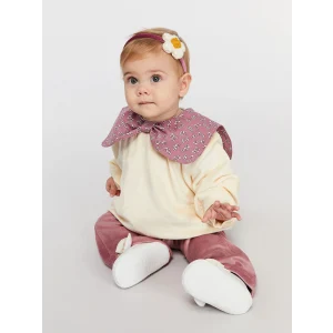 LCW baby Ekru Bisiklet Yaka Kız Bebek Sweatshirt ve Tayt 2li