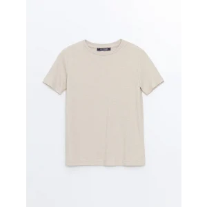 LCW Vision Bej Bisiklet Yaka Basic Kısa Kollu Erkek Çocuk Tişört