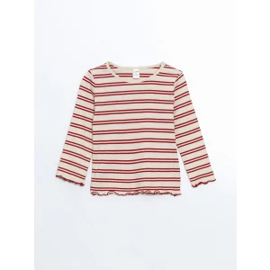 LCW Kids Kirmizi Bisiklet Yaka Çizgili Kız Çocuk Tişört